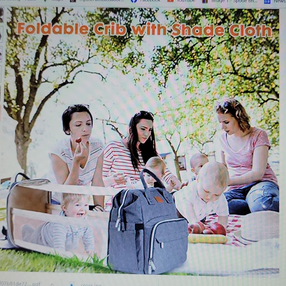 EIH diaper bag backpack changing station foldable crib USB charge port New…